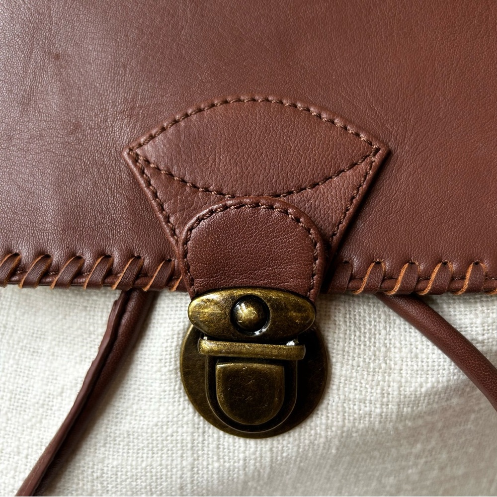 Coldwater Creek Brown Leather and Cream Cotton Backpack/Crossbody Bag - Picture 3 of 9